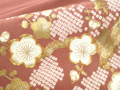 平和屋着物●太鼓柄袋帯　絞り　駒刺繍　枝梅文　金彩　正絹　逸品　CABK5974hy