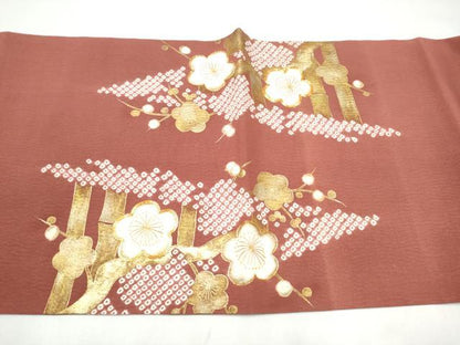 平和屋着物●太鼓柄袋帯　絞り　駒刺繍　枝梅文　金彩　正絹　逸品　CABK5974hy
