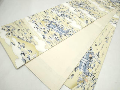 平和屋着物●全通柄袋帯　松竹梅風景文　正絹　逸品　CABK5980hy
