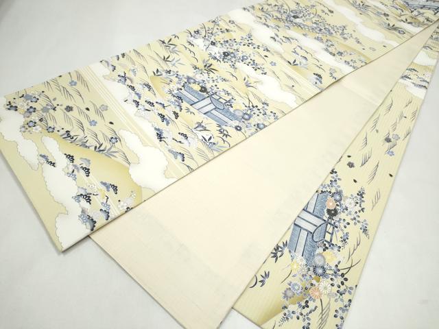 平和屋着物●全通柄袋帯　松竹梅風景文　正絹　逸品　CABK5980hy