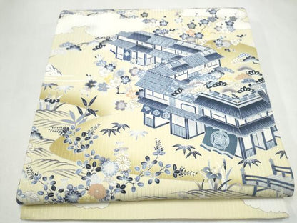 平和屋着物●全通柄袋帯　松竹梅風景文　正絹　逸品　CABK5980hy