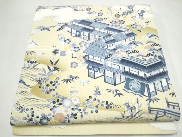 平和屋着物●全通柄袋帯　松竹梅風景文　正絹　逸品　CABK5980hy