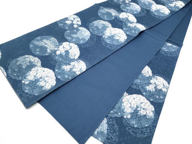 平和屋着物●六通柄袋帯　唐織　藍染　草花丸文　正絹　逸品　CABK5993hy