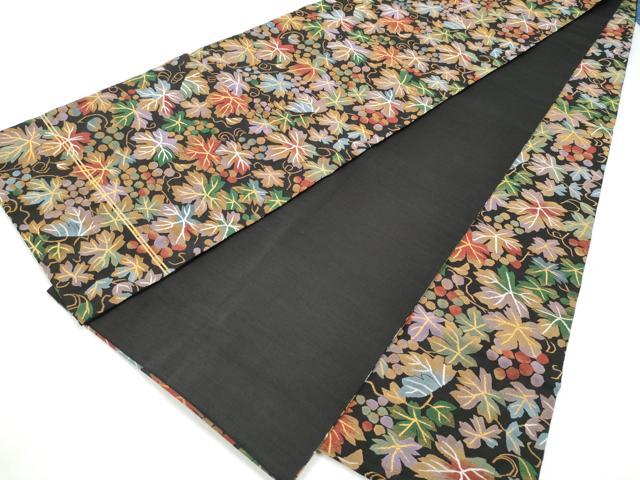 平和屋着物●明綴れ　全通柄袋帯　葡萄蔦の葉文　黒地　金糸　正絹　逸品　CABK5998hy