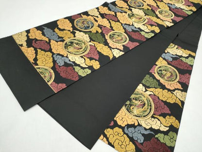平和屋着物●西陣　加藤善織物謹製　六通柄袋帯　唐織　雲龍　黒地　金糸　証紙付き　正絹　逸品　CABK5999hy