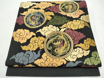 平和屋着物●西陣　加藤善織物謹製　六通柄袋帯　唐織　雲龍　黒地　金糸　証紙付き　正絹　逸品　CABK5999hy