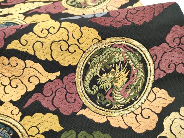 平和屋着物●西陣　加藤善織物謹製　六通柄袋帯　唐織　雲龍　黒地　金糸　証紙付き　正絹　逸品　CABK5999hy