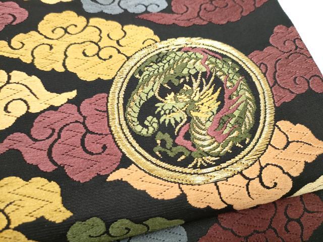 平和屋着物●西陣　加藤善織物謹製　六通柄袋帯　唐織　雲龍　黒地　金糸　証紙付き　正絹　逸品　CABK5999hy