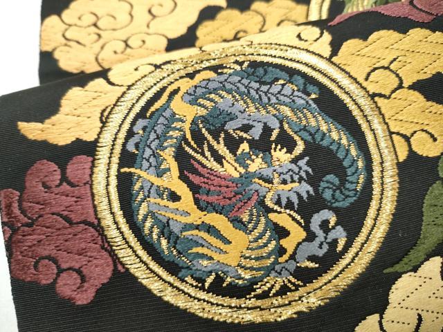 平和屋着物●西陣　加藤善織物謹製　六通柄袋帯　唐織　雲龍　黒地　金糸　証紙付き　正絹　逸品　CABK5999hy
