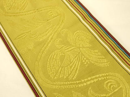 平和屋着物●本場筑前博多織　半幅帯　花鳥文　正絹　逸品　CABK6005ak