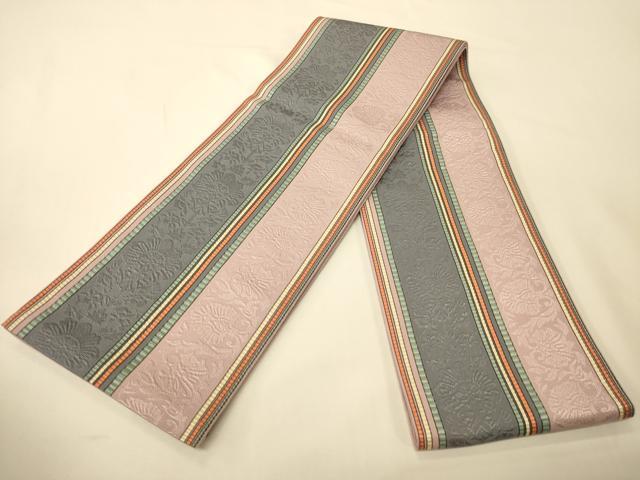 平和屋着物●本場筑前博多織　半幅帯　草花間道　正絹　逸品　CABK6007ak