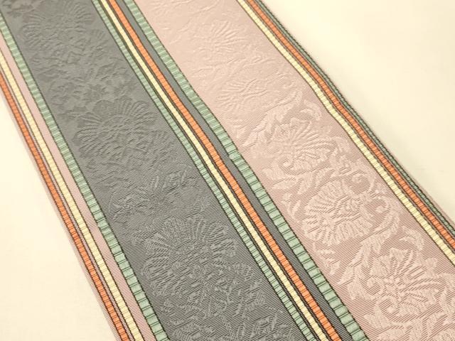 平和屋着物●本場筑前博多織　半幅帯　草花間道　正絹　逸品　CABK6007ak