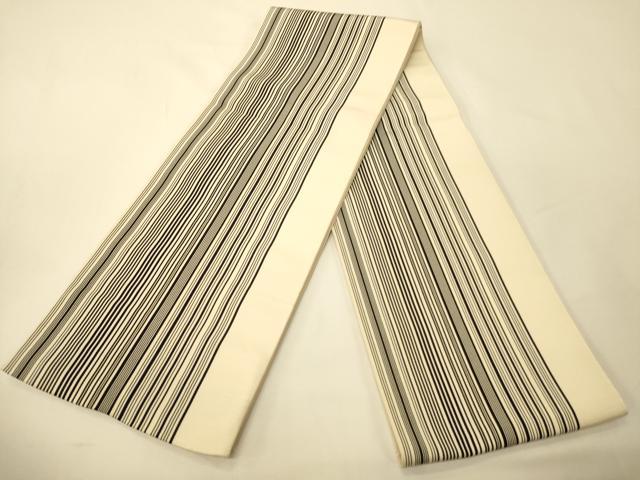 平和屋着物●本場筑前博多織　半幅帯　縞　証紙付き　正絹　逸品　CABK6008ak