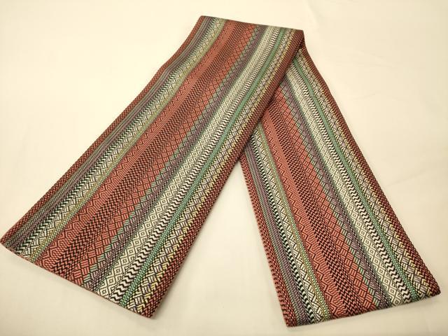 平和屋着物●本場筑前博多織　半幅帯　幾何学文　正絹　逸品　CABK6011ak