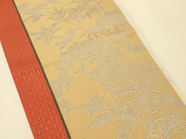 平和屋着物●本場筑前博多織　半幅帯　小野和也作　草木間道　証紙付き　正絹　逸品　CABK6013ak