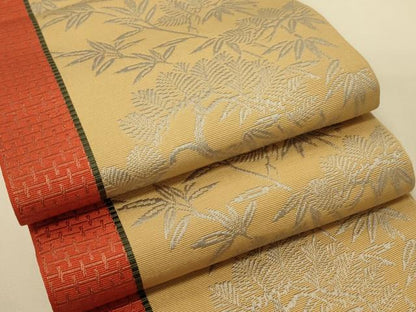 平和屋着物●本場筑前博多織　半幅帯　小野和也作　草木間道　証紙付き　正絹　逸品　CABK6013ak