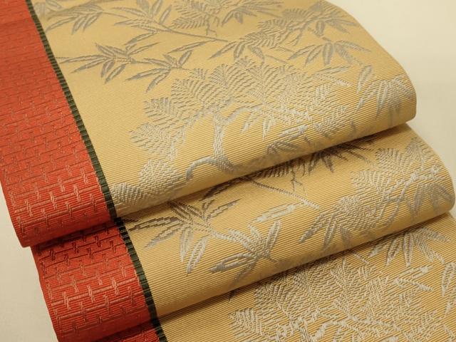 平和屋着物●本場筑前博多織　半幅帯　小野和也作　草木間道　証紙付き　正絹　逸品　CABK6013ak