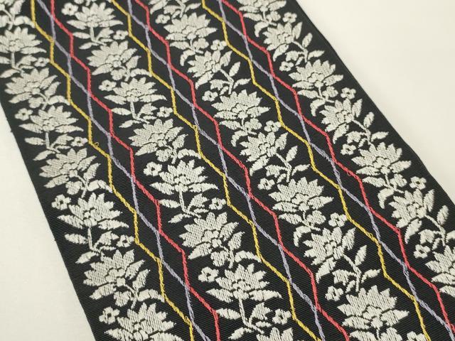 平和屋着物●本場筑前博多織　半幅帯　小野和也作　花間道　黒地　証紙付き　正絹　逸品　CABK6016ak