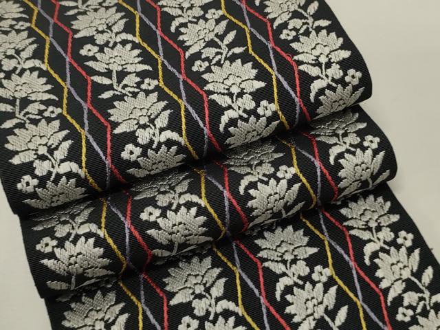 平和屋着物●本場筑前博多織　半幅帯　小野和也作　花間道　黒地　証紙付き　正絹　逸品　CABK6016ak