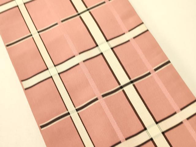 平和屋着物●本場筑前博多織　半幅帯　変わり格子柄　正絹　逸品　CABK6017ak