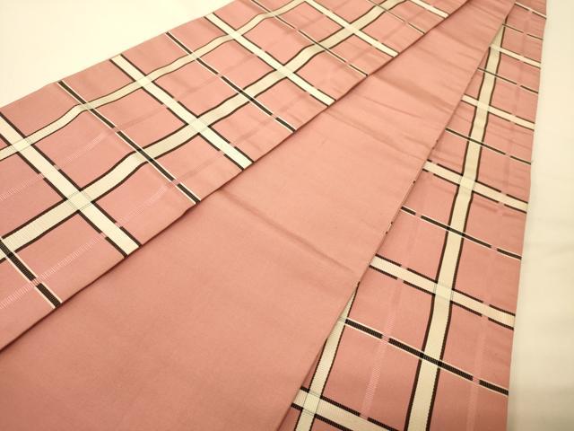 平和屋着物●本場筑前博多織　半幅帯　変わり格子柄　正絹　逸品　CABK6017ak