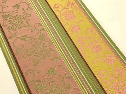 平和屋着物●本場筑前博多織　半幅帯　小野和也作　花唐草間道　証紙付き　正絹　逸品　CABK6019ak