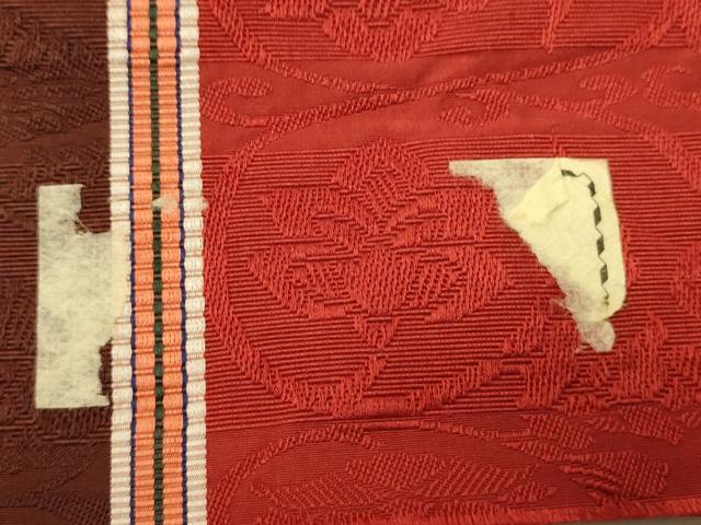 平和屋着物●本場筑前博多織　半幅帯　脇山忠道作　花唐草間道　証紙付き　正絹　逸品　CABK6025ak