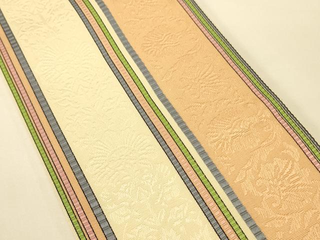 平和屋着物●本場筑前博多織　半幅帯　井上絹織謹製　花唐草間道　証紙付き　正絹　逸品　CABK6041ak