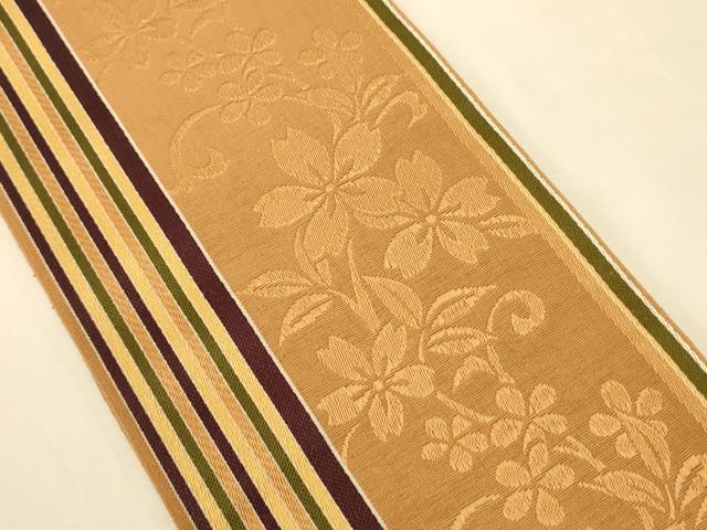 平和屋着物●本場筑前博多織　半幅帯　桜花間道　正絹　逸品　CABK6043ak
