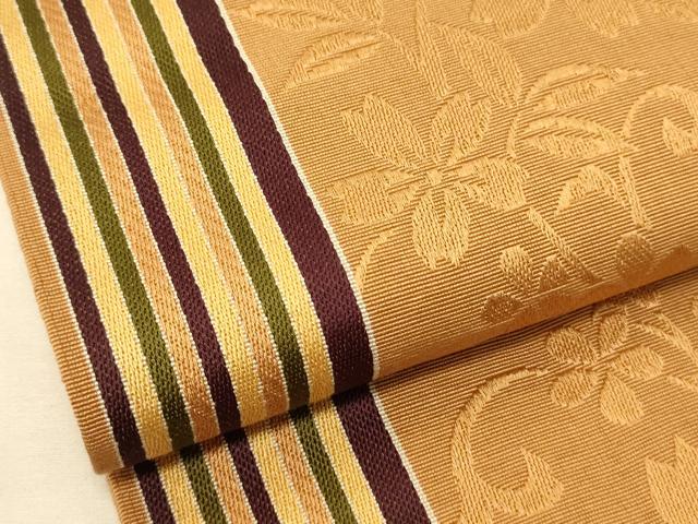 平和屋着物●本場筑前博多織　半幅帯　桜花間道　正絹　逸品　CABK6043ak