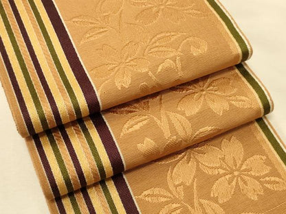 平和屋着物●本場筑前博多織　半幅帯　桜花間道　正絹　逸品　CABK6043ak