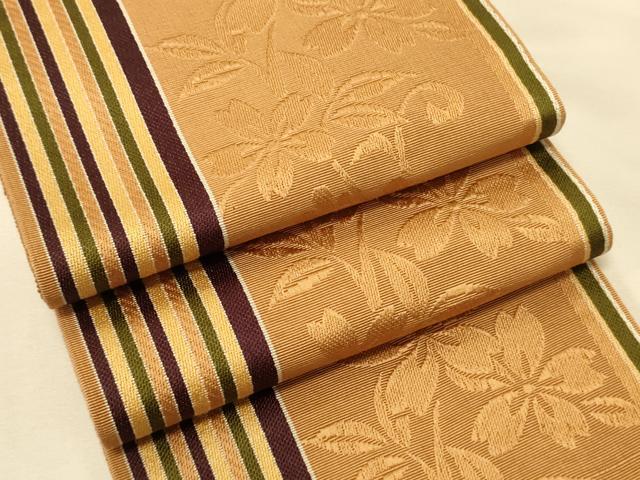 平和屋着物●本場筑前博多織　半幅帯　桜花間道　正絹　逸品　CABK6043ak