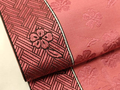 平和屋着物●本場筑前博多織　半幅帯　草花間道　正絹　逸品　CABK6047ak