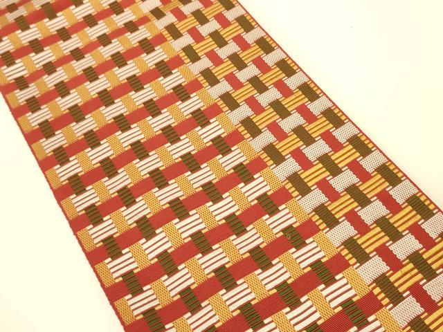 平和屋着物●本場筑前博多織　半幅帯　格子柄　正絹　逸品　CABK6059ak