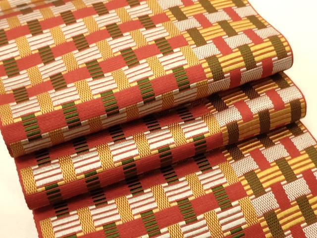 平和屋着物●本場筑前博多織　半幅帯　格子柄　正絹　逸品　CABK6059ak