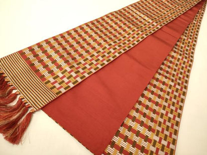 平和屋着物●本場筑前博多織　半幅帯　格子柄　正絹　逸品　CABK6059ak
