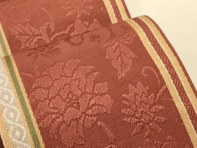 平和屋着物●本場筑前博多織　半幅帯　脇山忠道作　唐草花間道　証紙付き　正絹　逸品　CABK6065ak