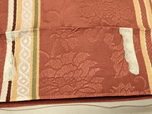平和屋着物●本場筑前博多織　半幅帯　脇山忠道作　唐草花間道　証紙付き　正絹　逸品　CABK6065ak