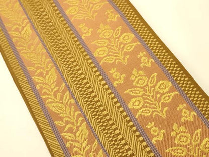 平和屋着物●本場筑前博多織　半幅帯　枝花間道　正絹　逸品　CABK6071ak