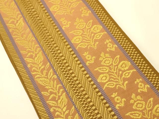 平和屋着物●本場筑前博多織　半幅帯　枝花間道　正絹　逸品　CABK6071ak