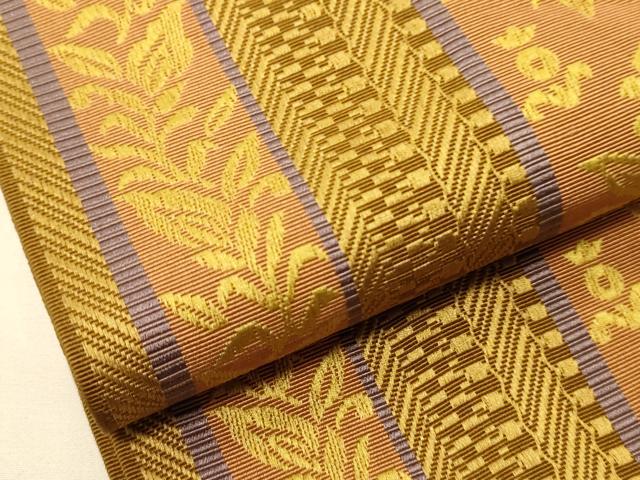 平和屋着物●本場筑前博多織　半幅帯　枝花間道　正絹　逸品　CABK6071ak