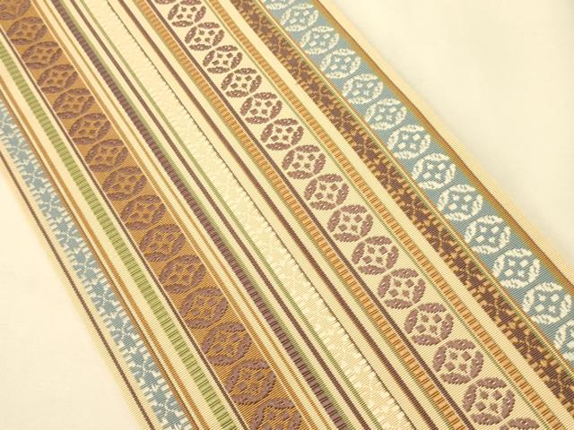 平和屋着物●本場筑前博多織　半幅帯　幾何学間道　正絹　逸品　CABK6073ak
