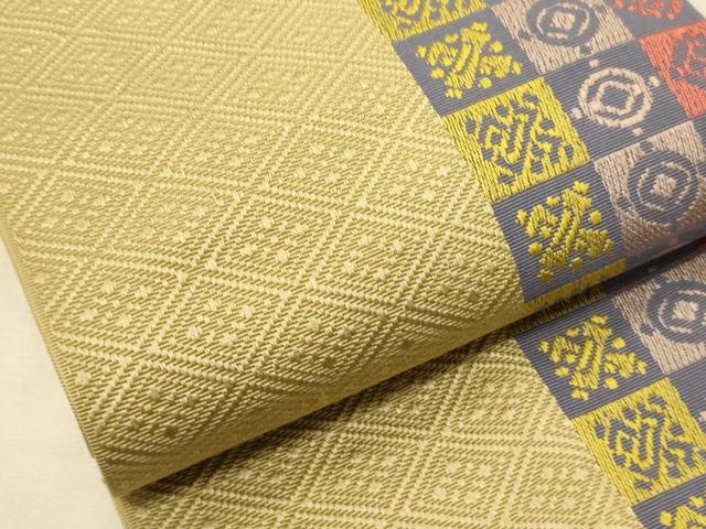 平和屋着物●本場筑前博多織　半幅帯　小野和也作　抽象菱文　証紙付き　正絹　逸品　CABK6075ak