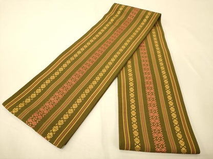 平和屋着物●本場筑前博多織　半幅帯　献上柄　正絹　逸品　CABK6078ak