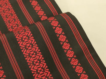 平和屋着物●本場筑前博多織　半幅帯　献上柄　黒地　正絹　逸品　CABK6085ak