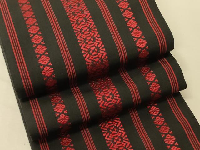 平和屋着物●本場筑前博多織　半幅帯　献上柄　黒地　正絹　逸品　CABK6085ak