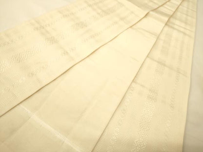 平和屋着物●本場筑前博多織　半幅帯　鳥の子色　献上柄　正絹　逸品　CABK6091ak