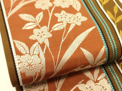 平和屋着物●本場筑前博多織　半幅帯　小野和也作　草花間道　証紙付き　正絹　逸品　CABK6095ak