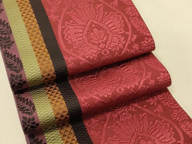 平和屋着物●本場筑前博多織　半幅帯　井上絹織謹製　立涌花間道　証紙付き　正絹　逸品　未使用　CABK6097ak
