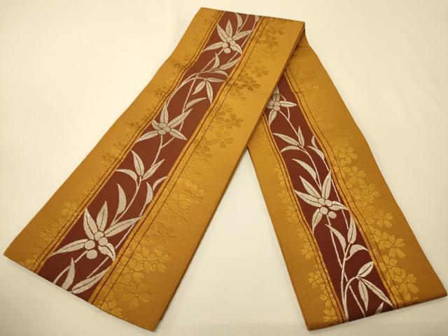 平和屋着物●本場筑前博多織　半幅帯　草花間道　正絹　逸品　CABK6104ak